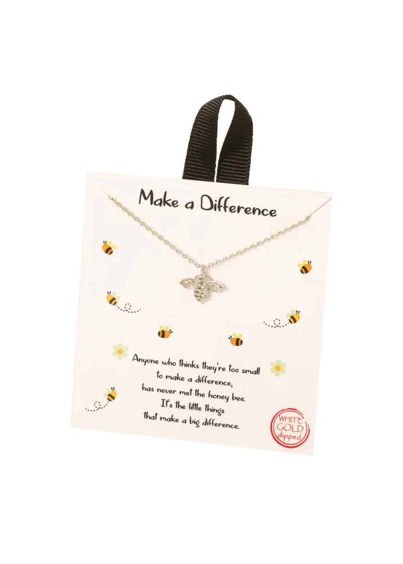 Silver chain necklace with silver bee pendant.