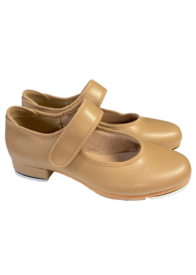 Bloch S0357G-BTAN Girls' Allie Velcro Strap Tap Shoes in Bloch Tan (a light tan skin tone color)