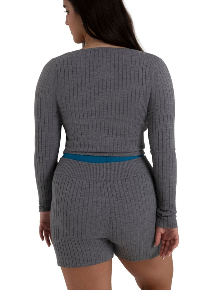 Capezio gray ribbed knit wrap sweater