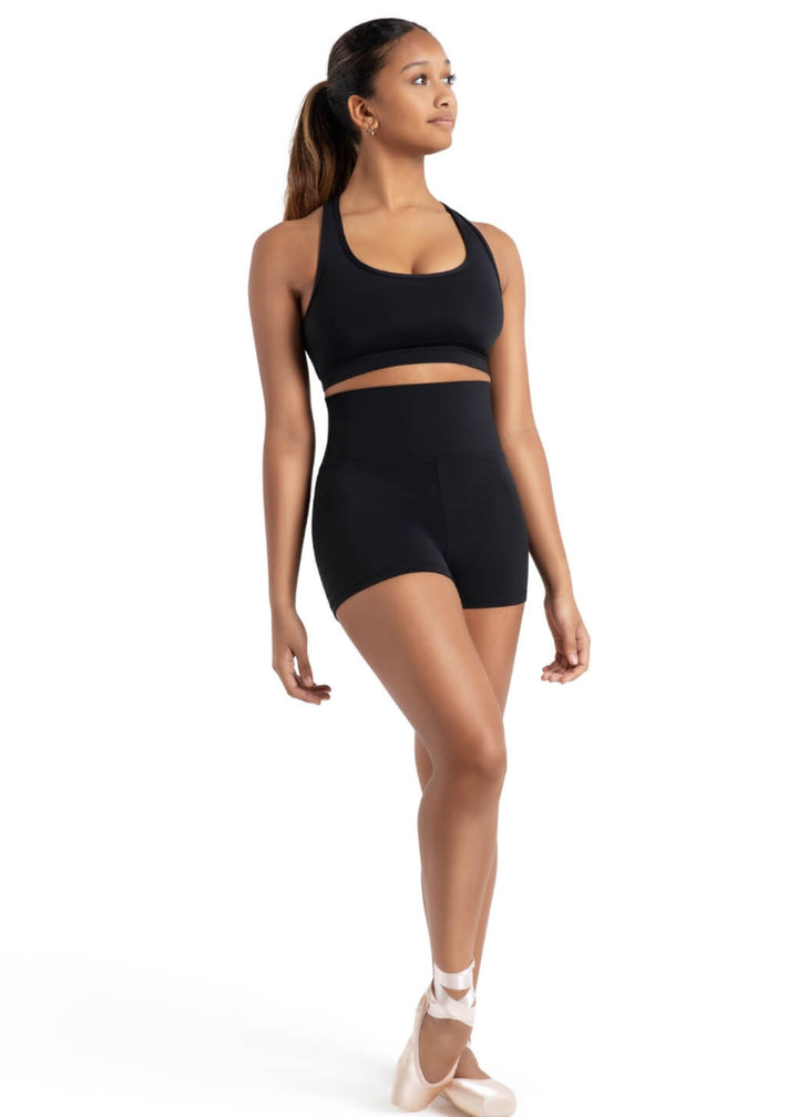 Capezio TB131-BLK Team Basics High-Waisted Shorts in Black