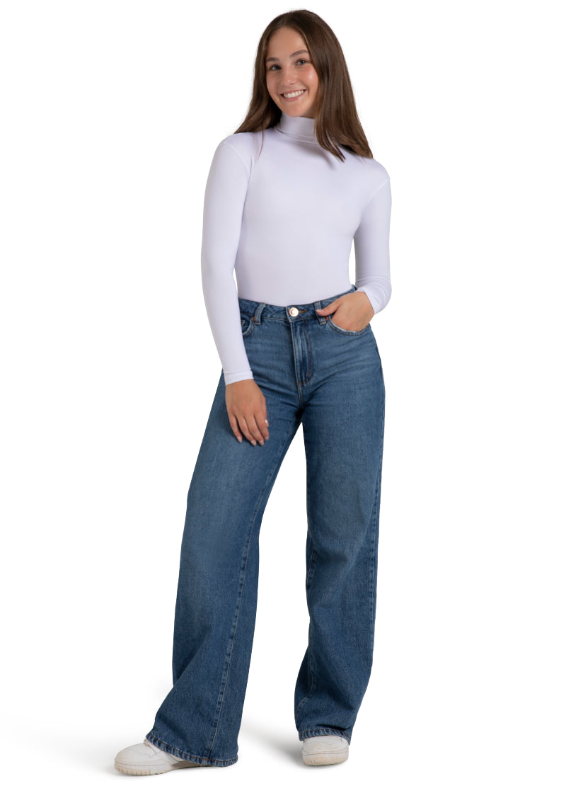 Capezio TB41C-WHT Girls' Team Basics Turtleneck Long Sleeve Leotard in White