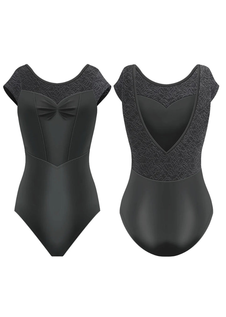 ON SALE Delphine Lace Cap Sleeve Leotard (Jet)