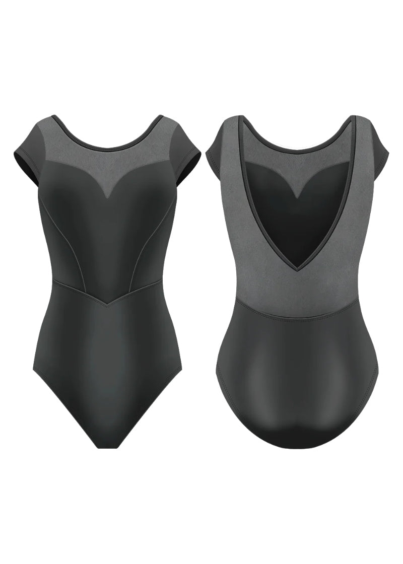 ON SALE Mirabelle Cap Sleeve Leotard (Ebony Mesh)