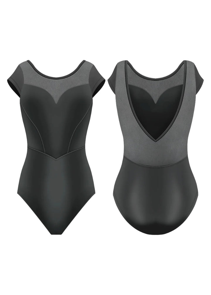 ON SALE Mirabelle Cap Sleeve Leotard (Ebony Mesh)