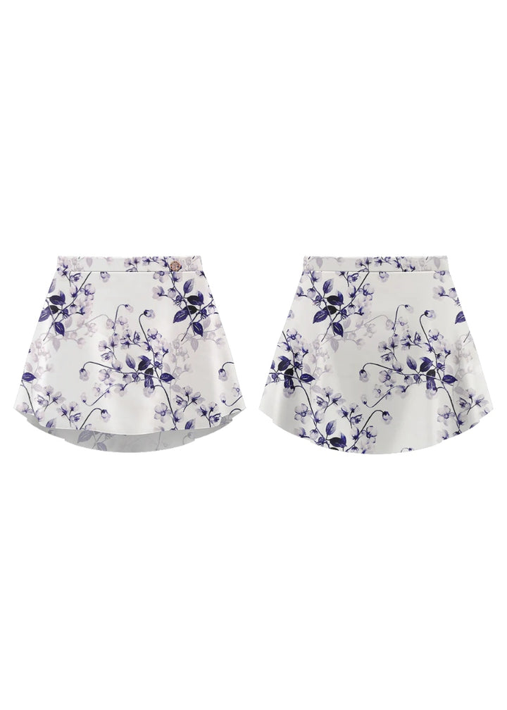 ON SALE Danse de Paris Patterned Pull-On Skirt (Indigo)
