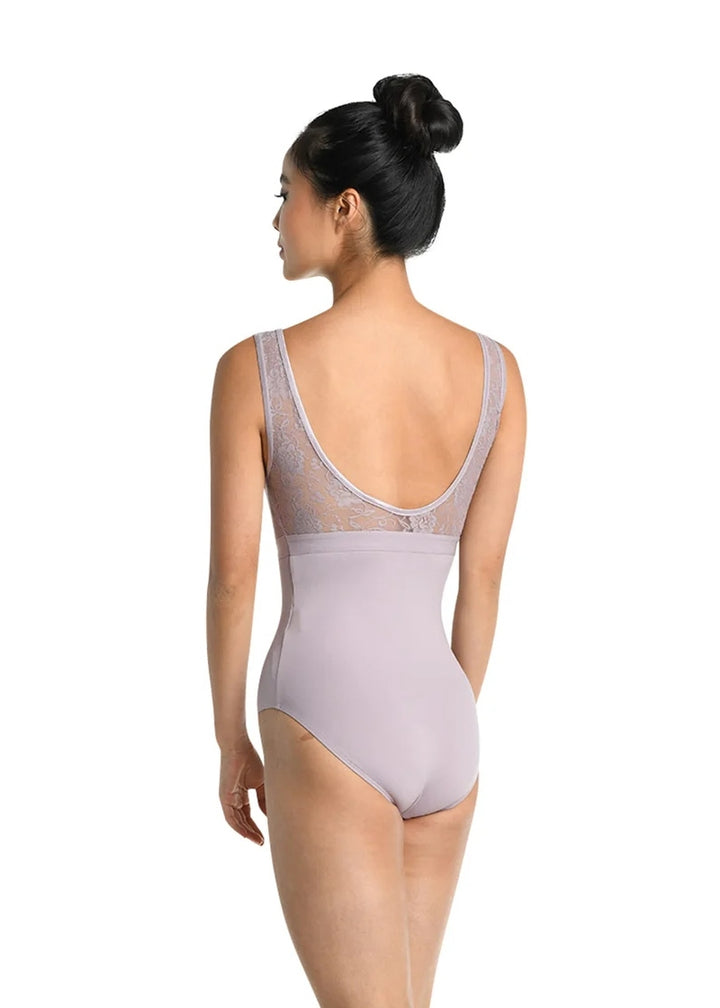 Danznmotion pale pink tank leotard with lace bust