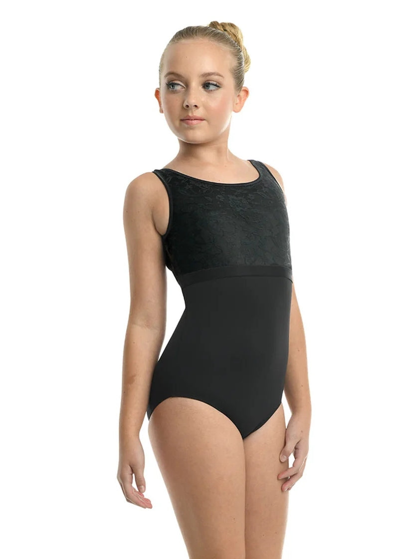 Danznmotion black tank leotard with lace bust