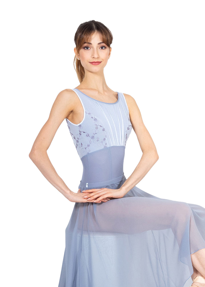 Iris Embroidered Mesh Tank Leotard (Vapore)