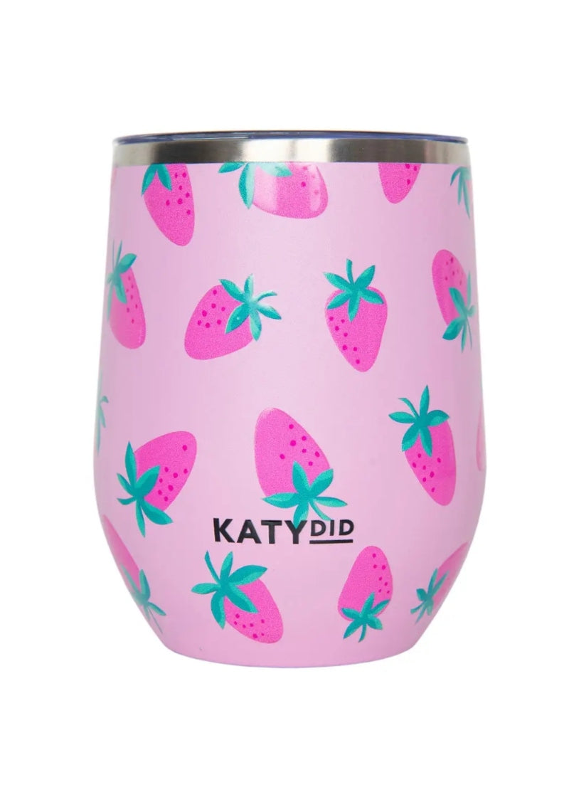 pink wine tumbler with strawberry pattern