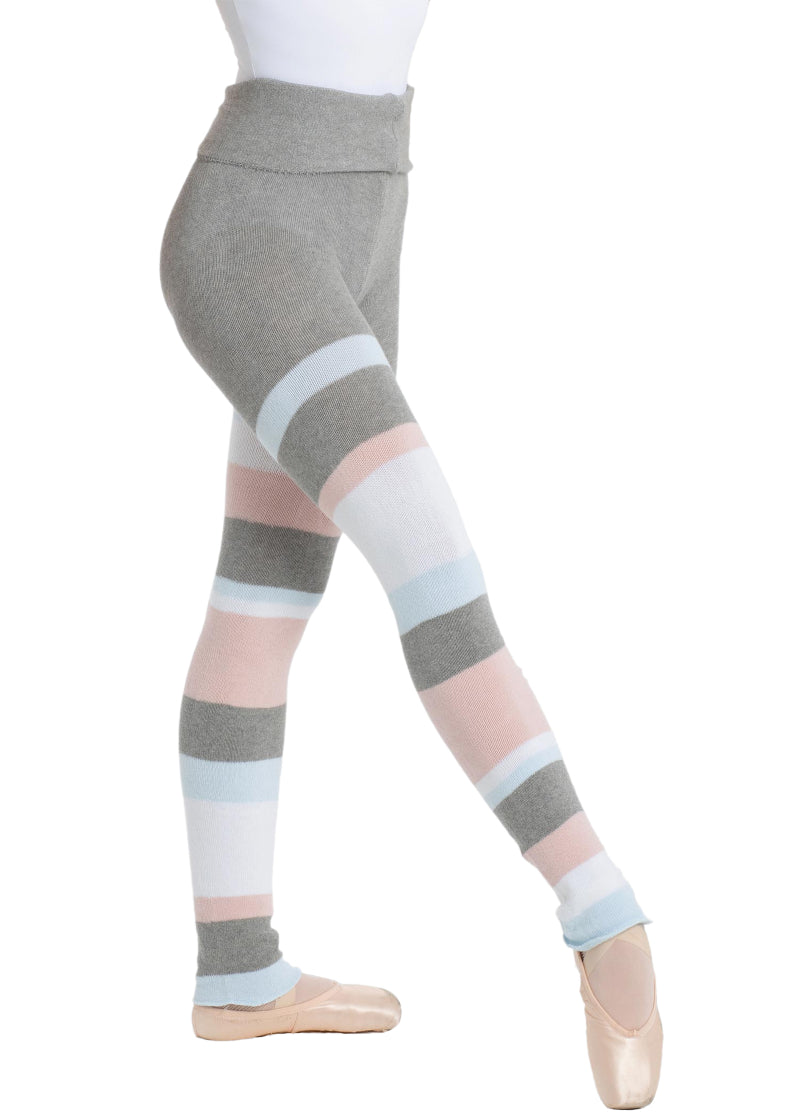 Intermezzo 5301-033 Women's Panlongband Asymmetrical Stripe Stretch Cotton Knit Pants in Grey-Light Blue-Pink-White