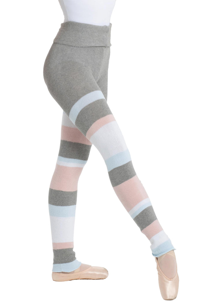 Intermezzo 5301-033 Women's Panlongband Asymmetrical Stripe Stretch Cotton Knit Pants in Grey-Light Blue-Pink-White