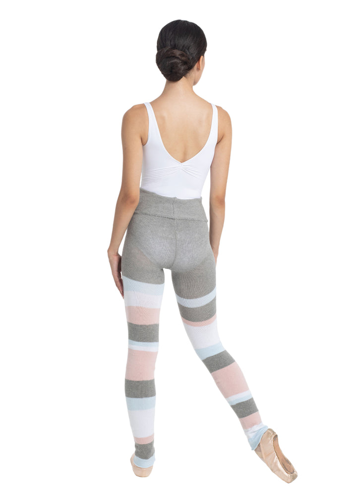 Asymmetrical Stripe Stretch Cotton Knit Pants (Grey/Multicolor)