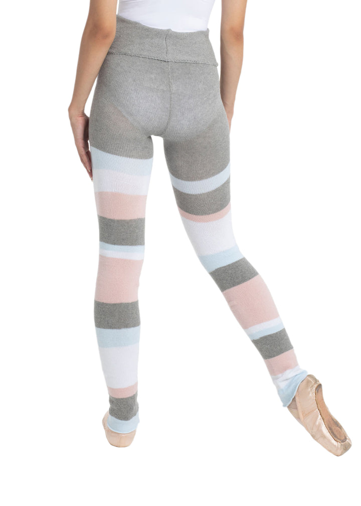 Asymmetrical Stripe Stretch Cotton Knit Pants (Grey/Multicolor)