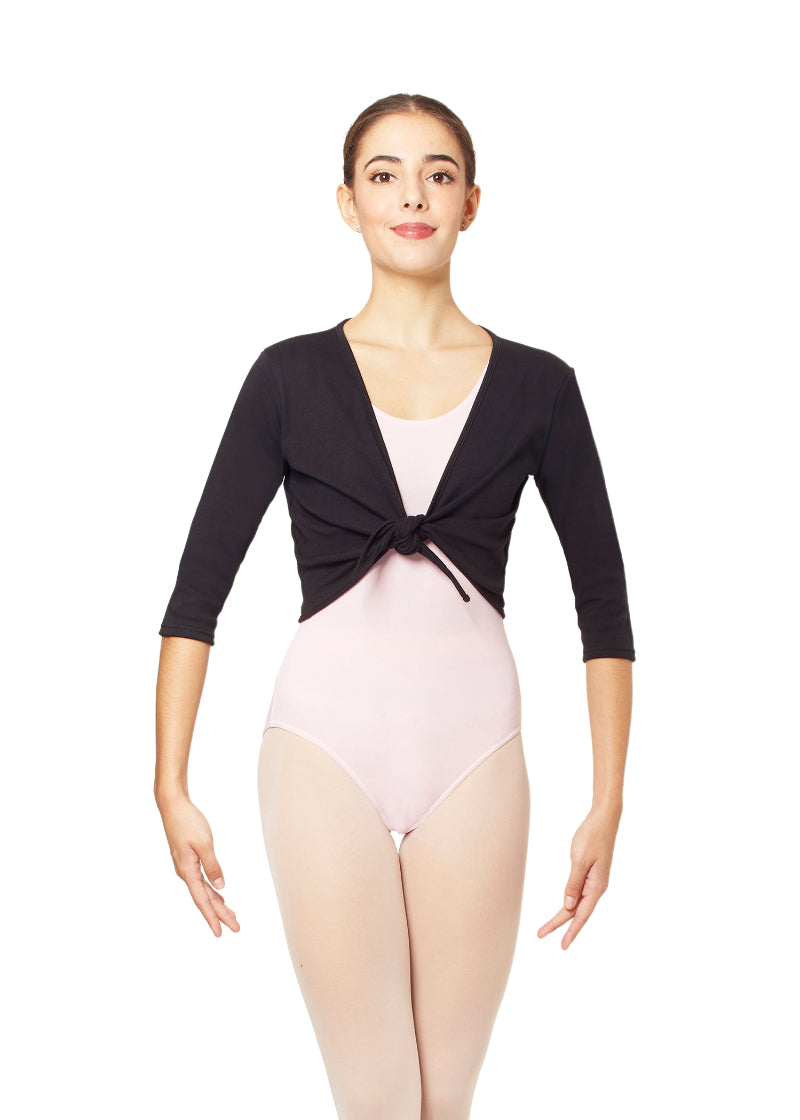 Intermezzo Girls' Half-Sleeve Jersey Knot-Tie Black Crop Ballet Shrug