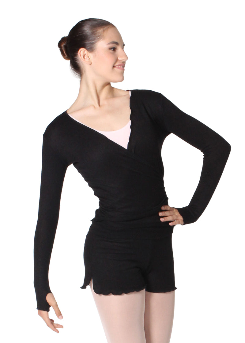 Intermezzo 6450-037 Women's JERCRUVISNAC Long Sleeve Ballet Wrap Sweater in Black
