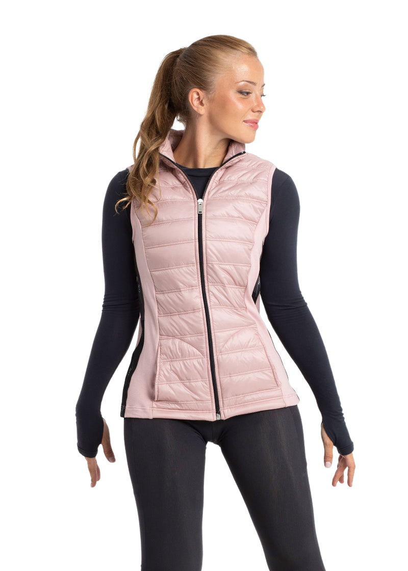 Intermezzo 6592-007 Women's Apolo Zip Front Puffer Vest in Pink-Black with side pockets