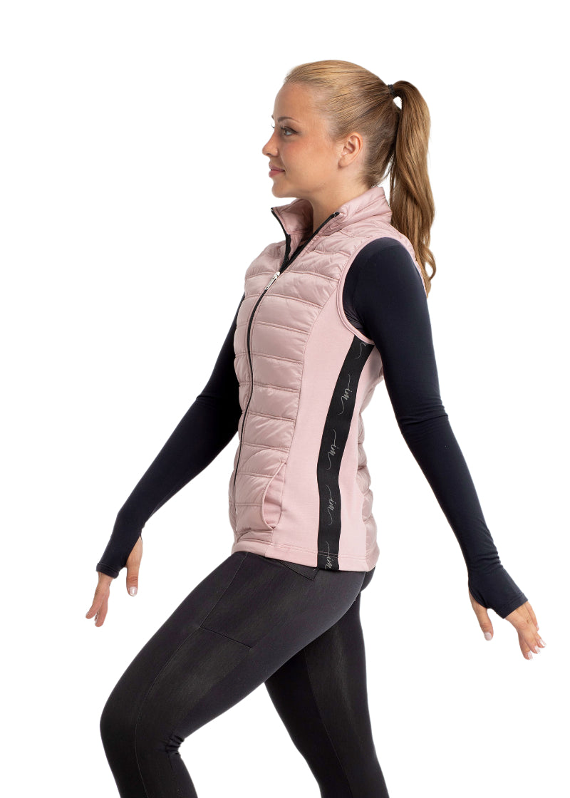 Intermezzo 6592-007 Women's Apolo Zip Front Puffer Vest in Pink-Black with side pockets