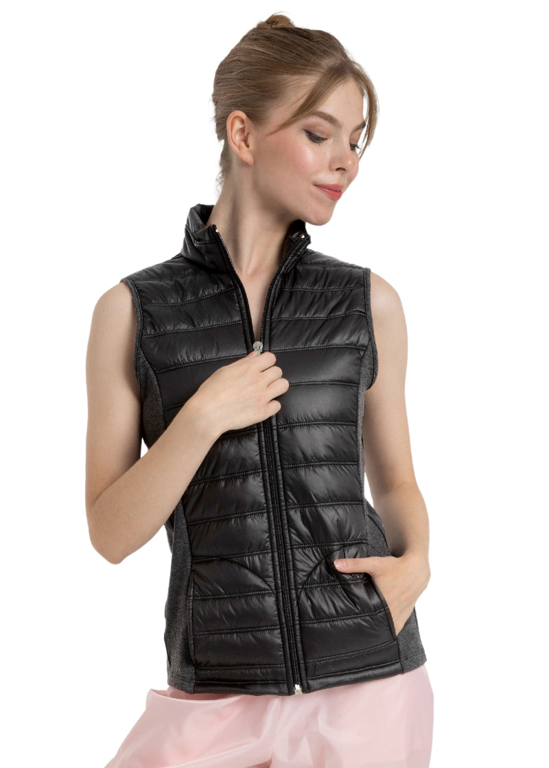 Intermezzo 6592-037 Women's Apolo insulated puffer vest in black with zip front and side pockets