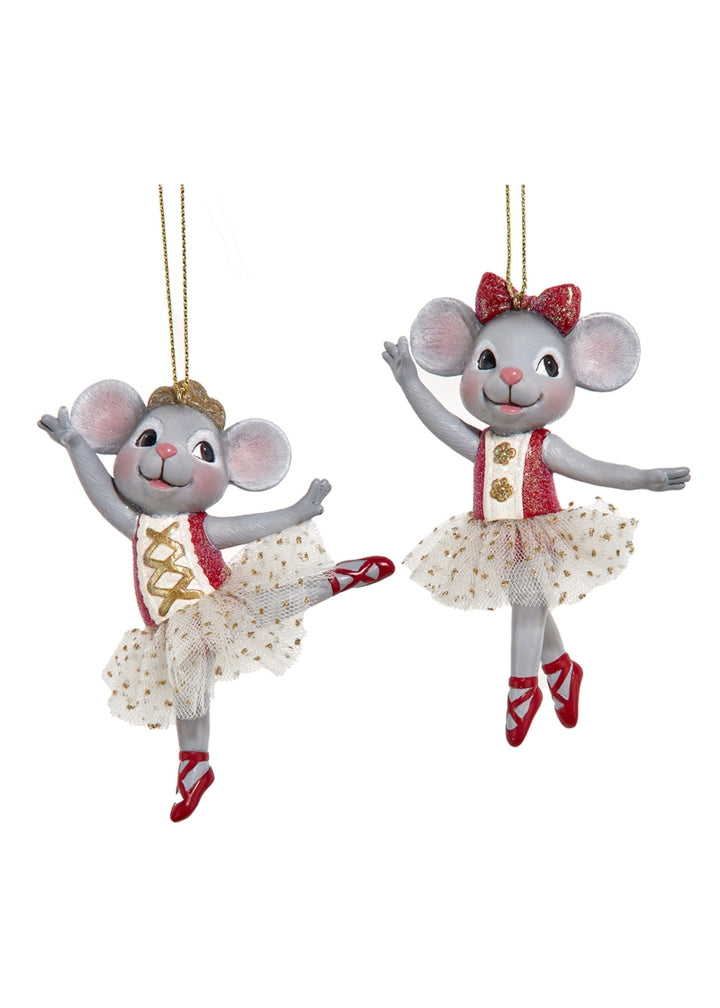 Mouse Ballerina Ornament - Red (4")