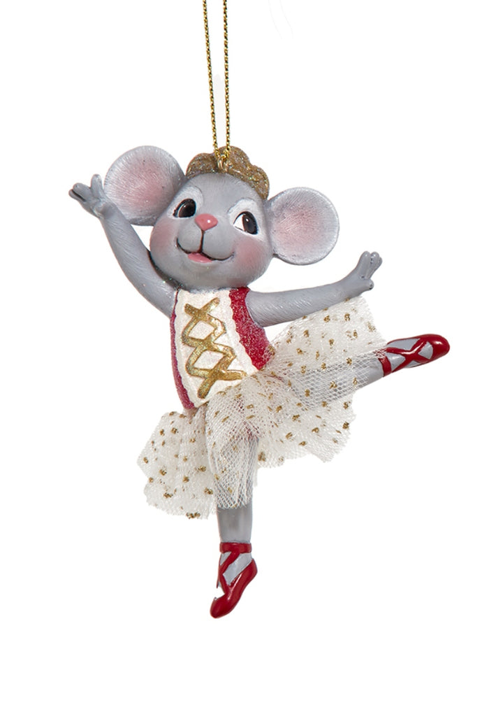 Mouse Ballerina Ornament - Red (4")