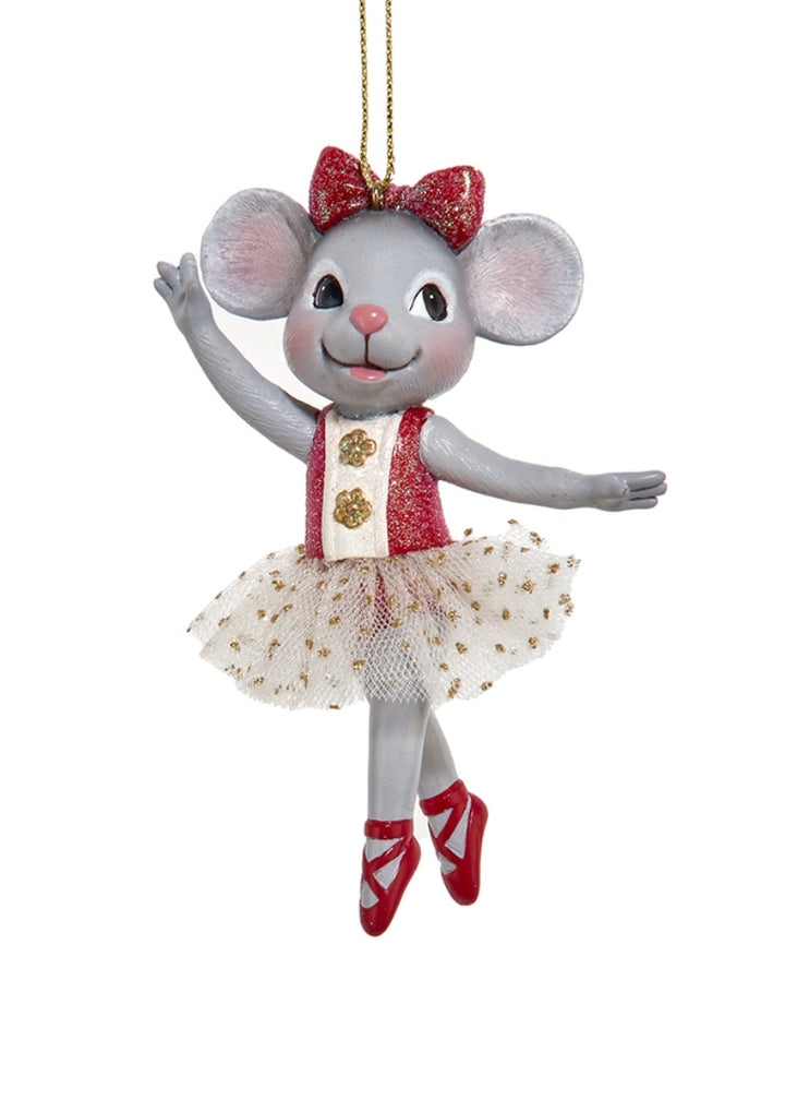 Mouse Ballerina Ornament - Red (4")