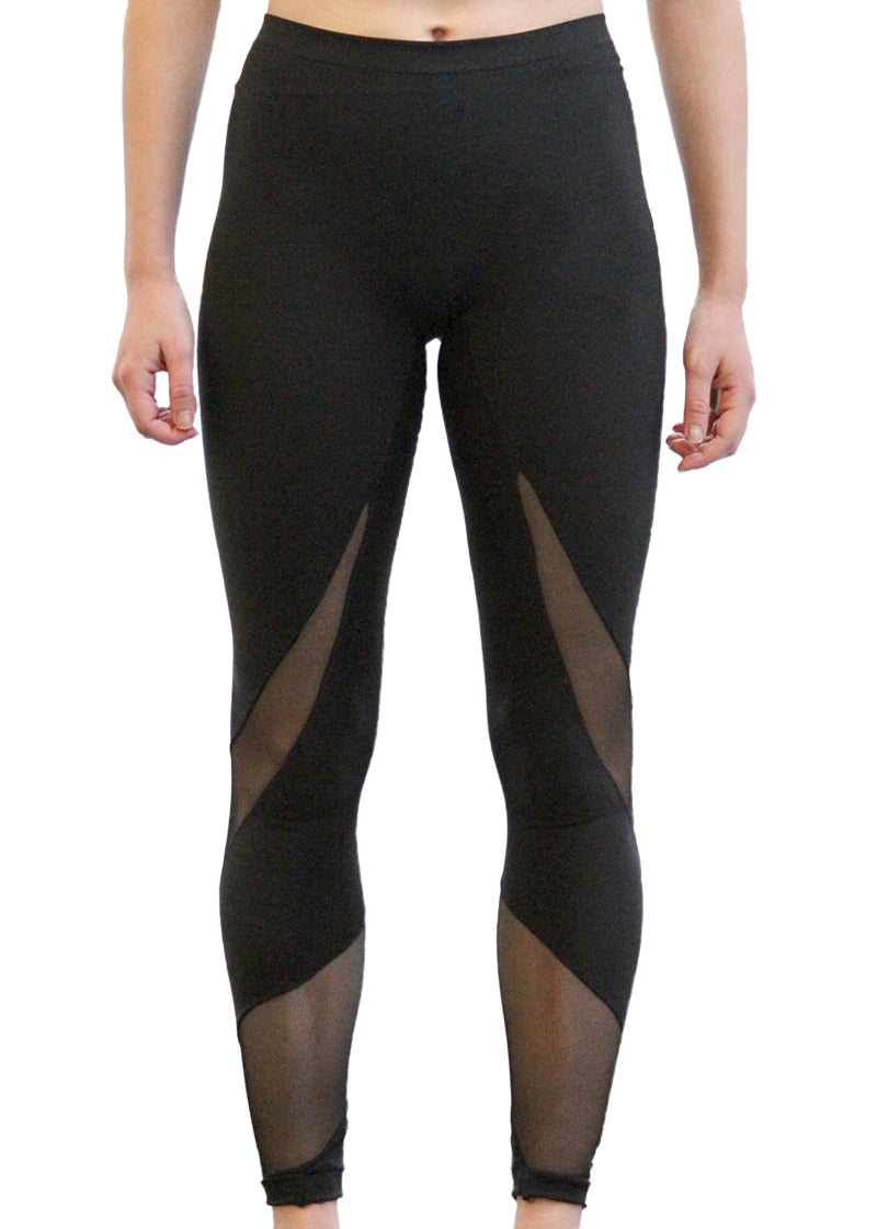 MSeam Apparel Women's Spiral Leggings with Mesh Inserts in Black