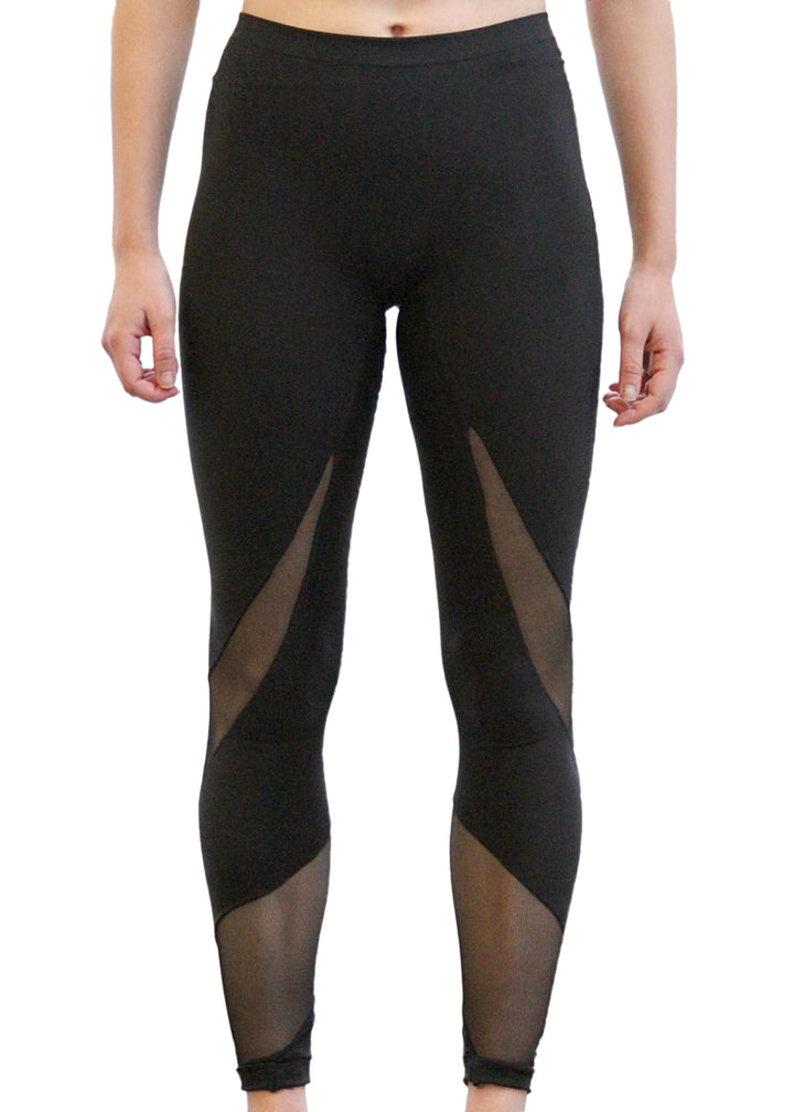 MSeam Apparel Women's Spiral Leggings with Mesh Inserts in Black