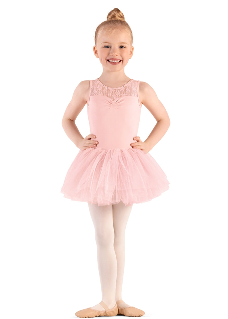 Mirella pink tank dance dress with tutu skirt pinch front sweetheart neckline and lace illusion panel