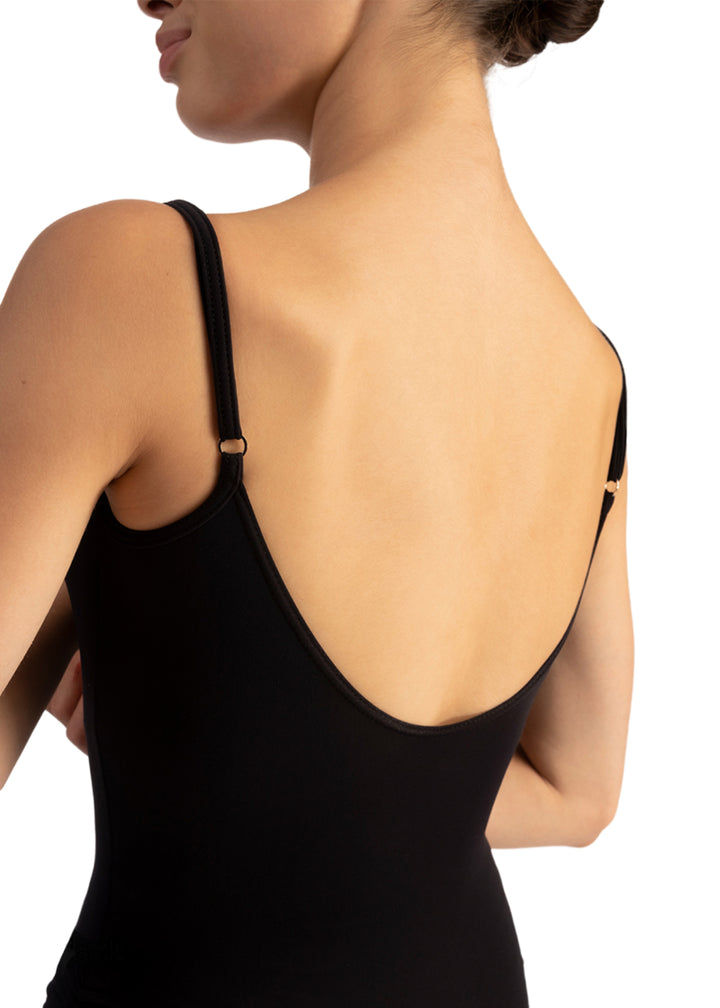 Nikolay Grishko DA2001MPN Emely Adjustable Strap Camisole Leotard with mid-cut scoop back in Black
