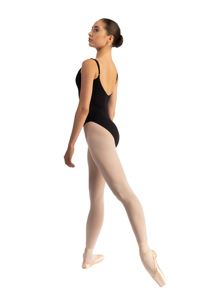 Nikolay Grishko DA2001MPN Emely Adjustrable Strap Camisole Leotard with mid-cut scoop back and Adjustable Ruche Leg-Line in Black