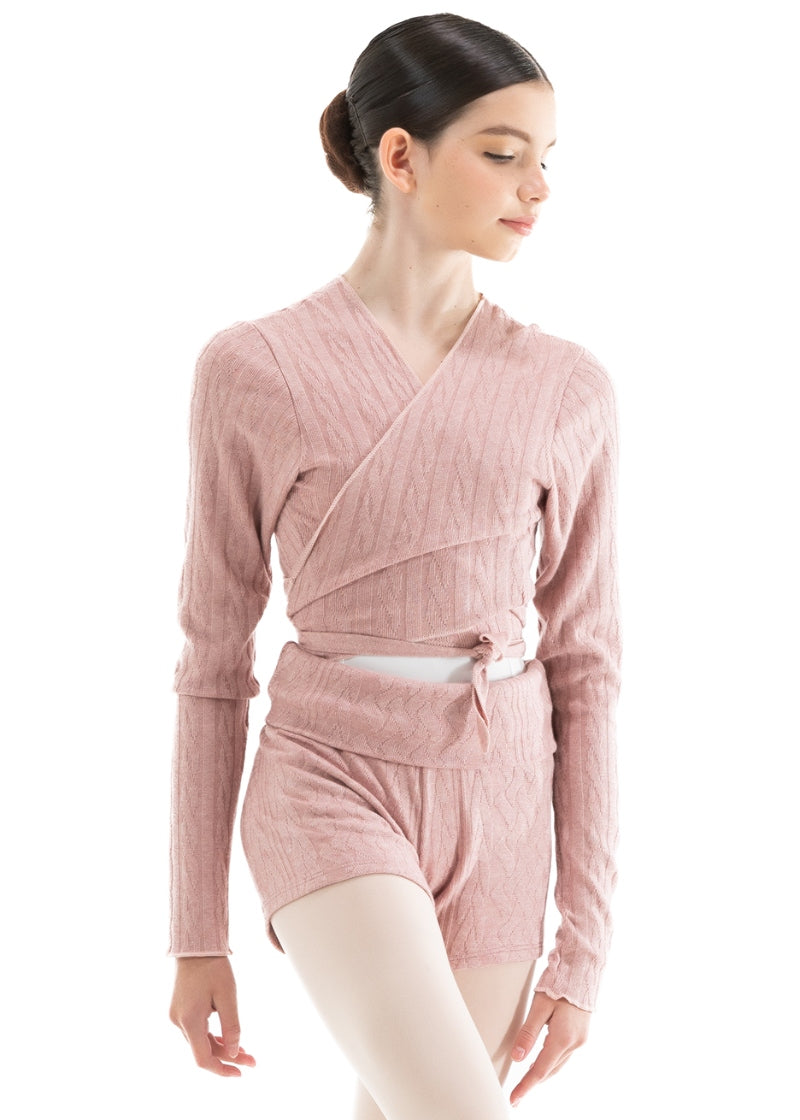 Nikolay pink cable knit wrap sweater