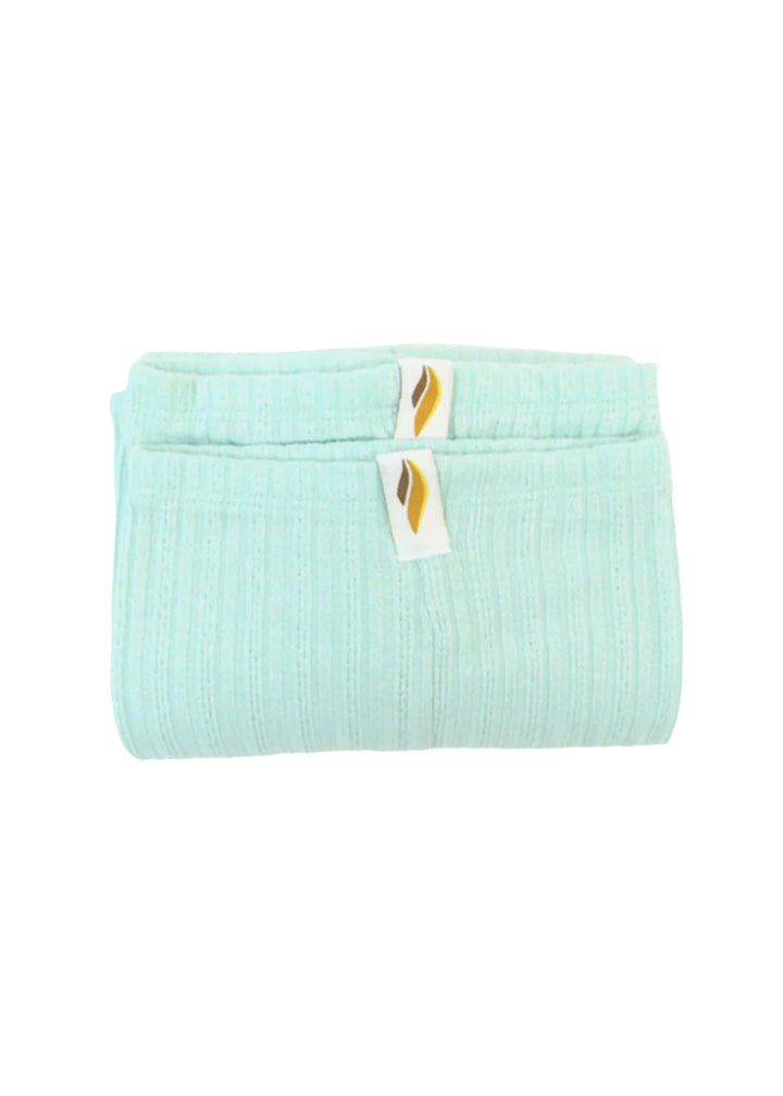 RubiaWear legwarmers in light seafoam.