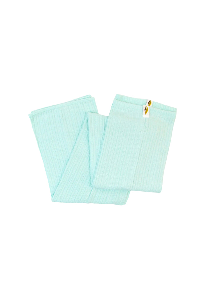 RubiaWear legwarmers in light seafoam.