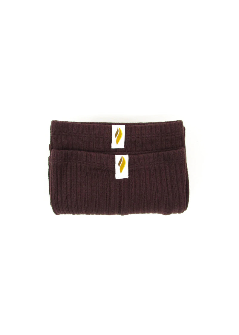 RubiaWear full length legwarmers in brown.