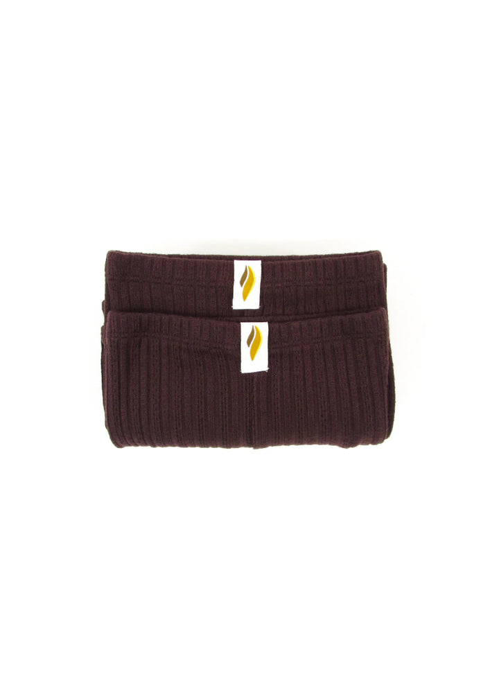 RubiaWear full length legwarmers in brown.