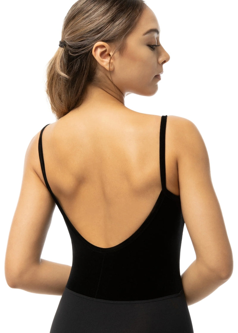 ON SALE Stardust Velvet Pinch Front Camisole Leotard (Black)