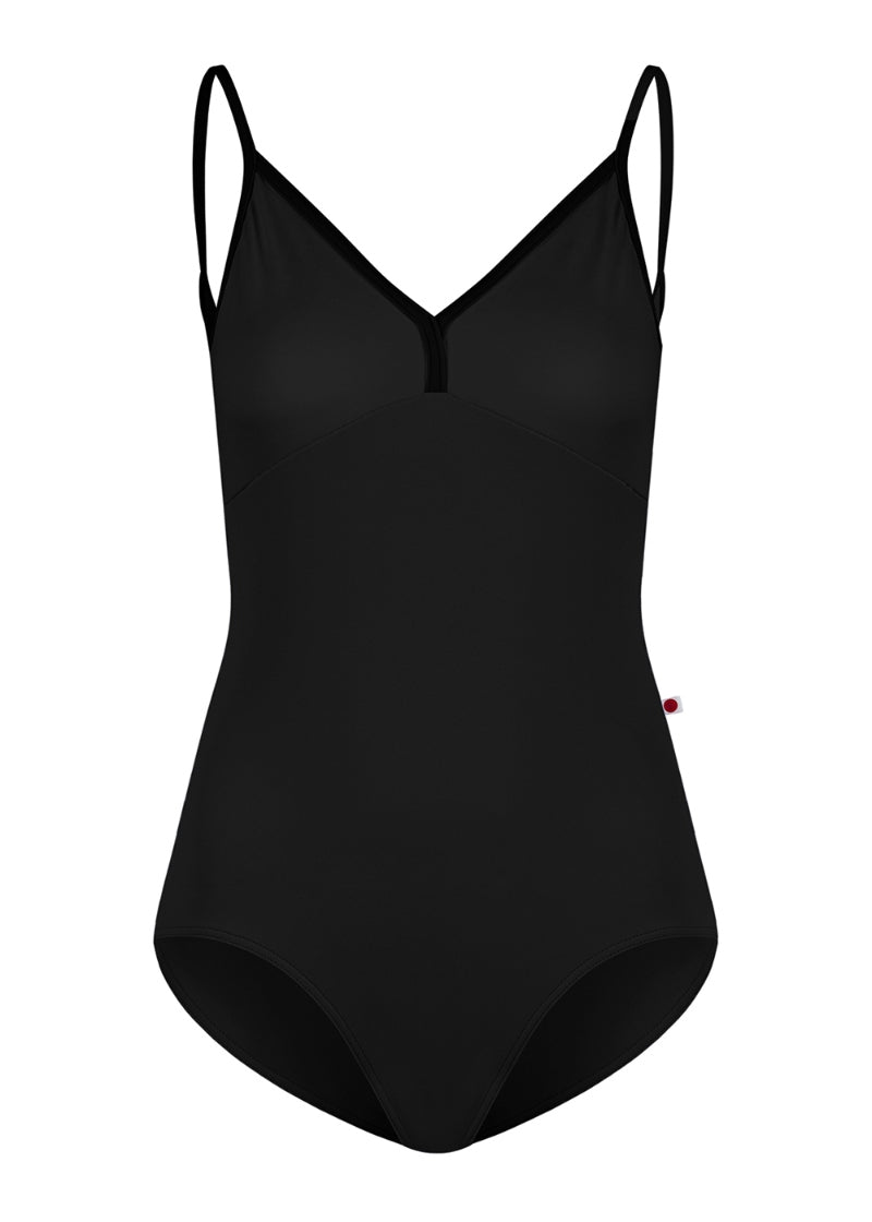 Yumiko black camisole leotard with velvet trim