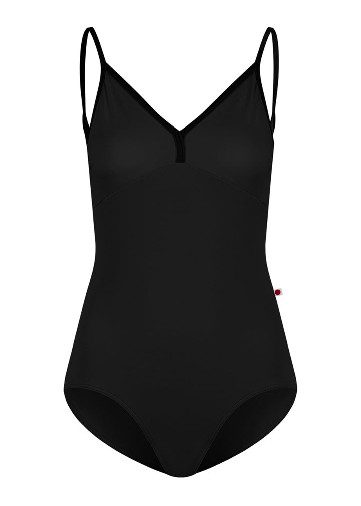 Yumiko black camisole leotard with velvet trim