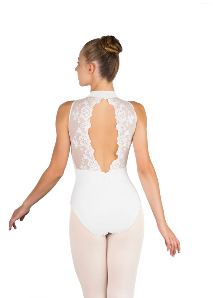 ON SALE Amélie Lace High Neck Leotard (Blanc)