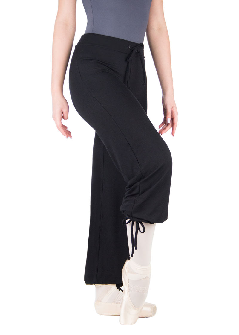 Ballet Rosa women's black pants with adjustable drawstring waistband and ankles.