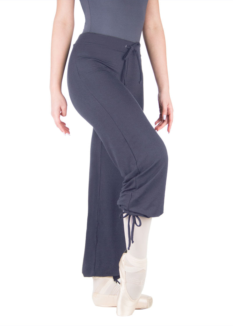 Ballet Rosa women's gray pants with adjustable drawstring waistband and ankles.