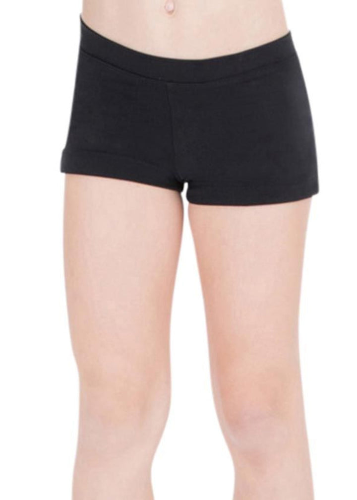 Capezio TB113C-BLK Girls' Team Basics Boy-Cut Low-Rise Shorts in Black