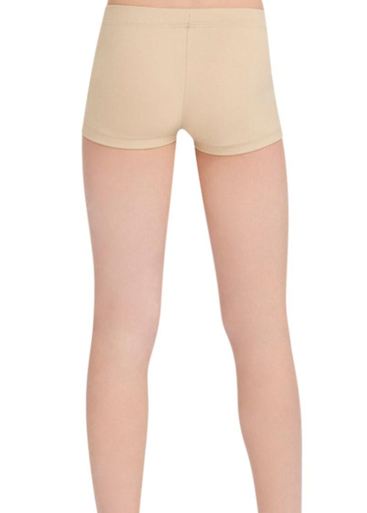 Capezio TB113C-NUD Girls' Team Basics Boy-Cut Low-Rise Shorts in Nude (a light tan skin tone color)