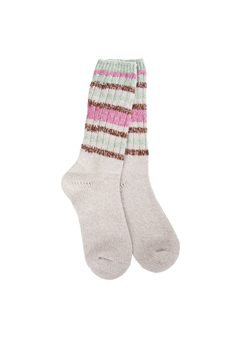 Weekend Ragg Crew Socks (Mushroom Stripe)