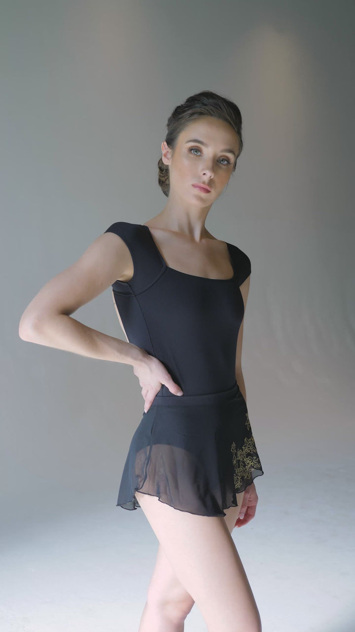 Ballet Rosa women's Antonella cap sleeve leotard in black.