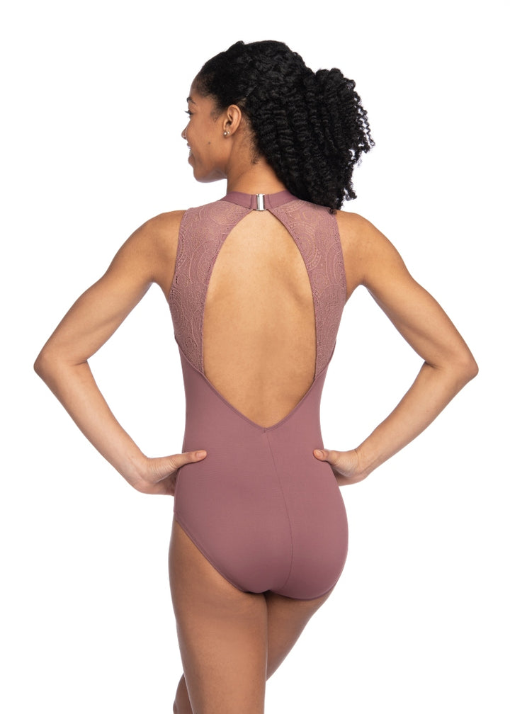 ON SALE Lorette Lola Lace High Neck Leotard (Desert Rose)