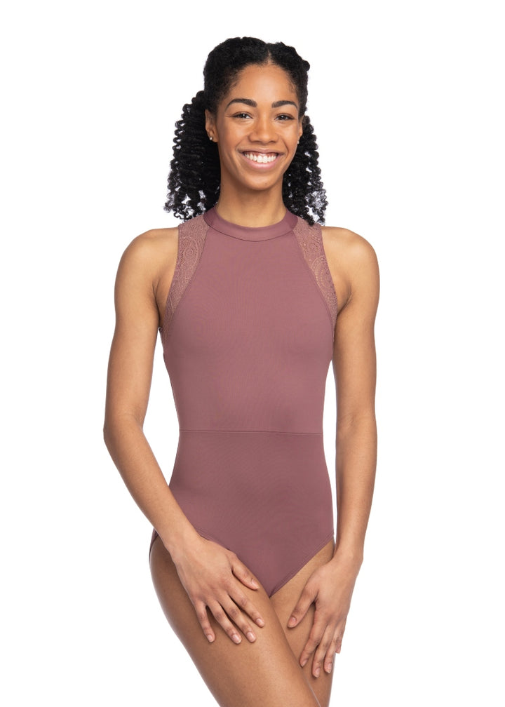 ON SALE Lorette Lola Lace High Neck Leotard (Desert Rose)