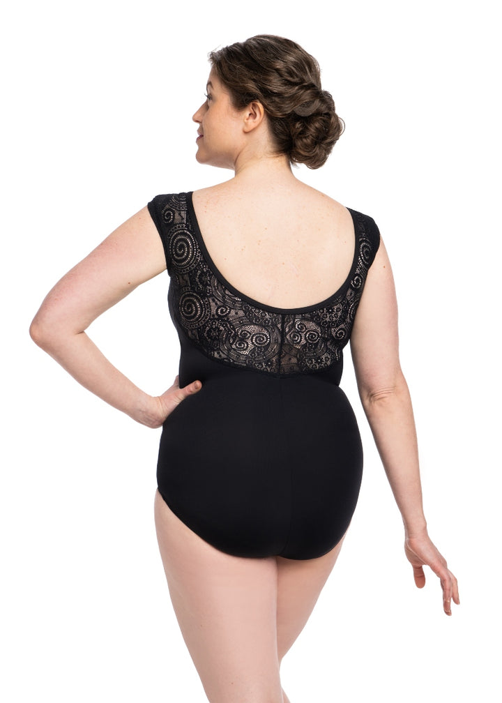 ON SALE Elodie Lola Lace Cap Sleeve Leotard (Black)