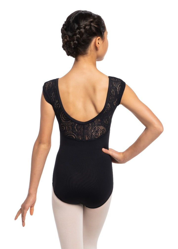ON SALE Elodie Lola Lace Cap Sleeve Leotard (Black)