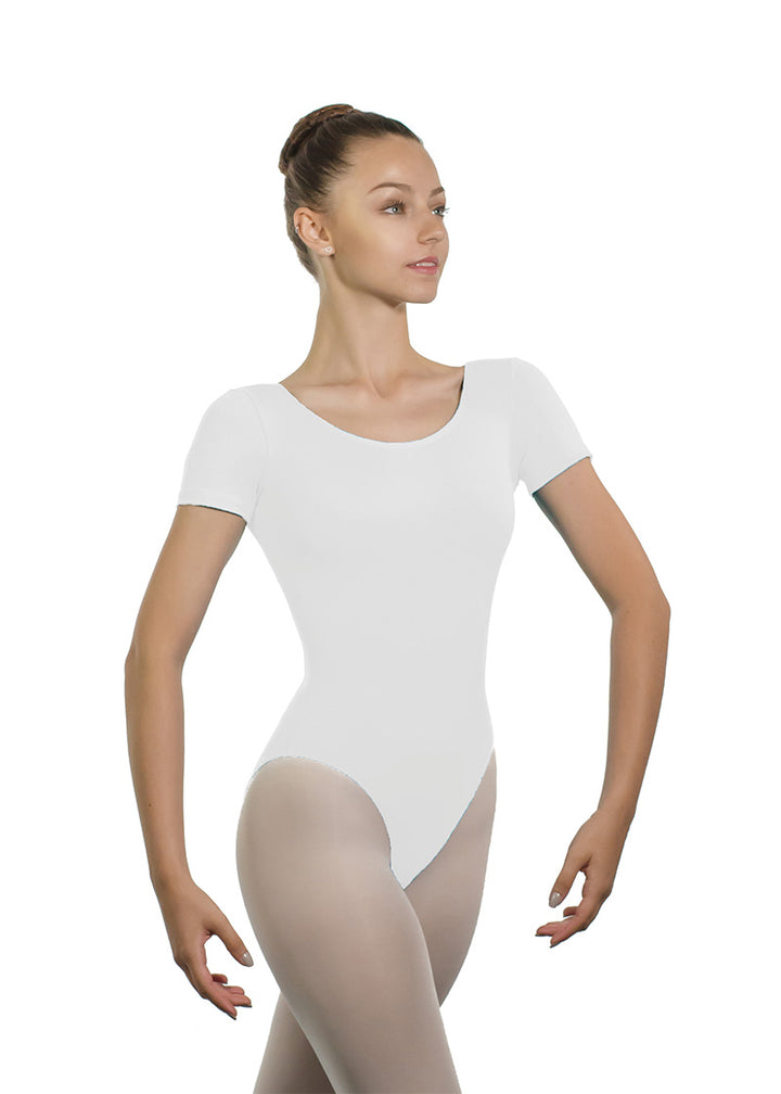 Ballet Rosa white short sleeve leotard